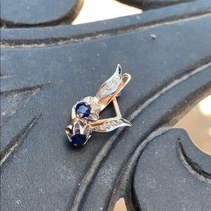 Russian 14k 583 gold diamond and sapphire earrings